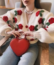 Cream Rose Embroidered Knit