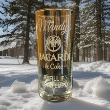 PERSONALISED BACARDI GLASS BACARDI AND COKE GLASS inc GIFT BOXED Any Mixer 