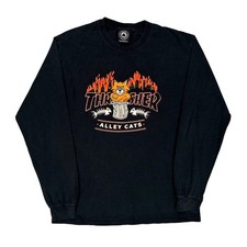 Alley Cats Thrasher Graphic Long Sleeve T-Shirt - Medium Black Cotton