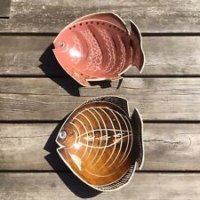 Vintage Retro MidCentury Studio Pottery Large Shallow Fish Dishes Bowls Signed