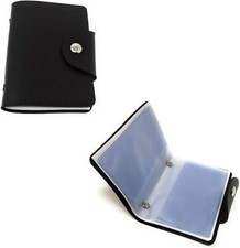 Black Faux Leather 12 Card Holder Pocket Wallet Purse Holds Business Cards Notes