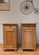 Pair of 2 Antique Vintage Pine Bedside Tables Drawers Cabinets Cupboards
