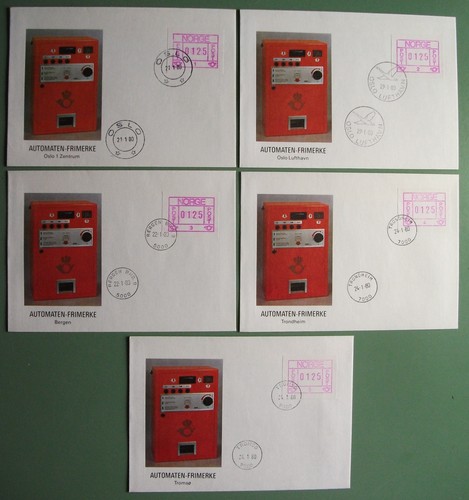 Norway atm stamps lilac - norway, 1-5