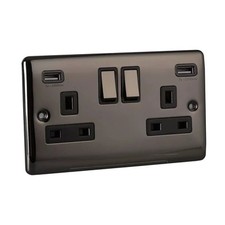 2 Gang Double Pole switched socket with USB sockets Black Nickel (Pack of 2)