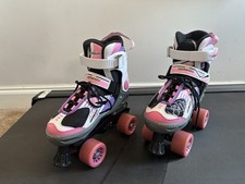 SENHAI Power Girls Adjustable Quad Roller Skates – Pink/Black – Size 33-36 UK 