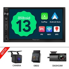 OBD+DVR+CAM+Android Auto 13 2 DIN 7" Head Unit Car Stereo GPS WiFi Radio CarPlay