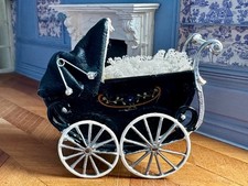 Dolls house miniature 1:12 ARTISAN vintage pram + porcelain baby doll