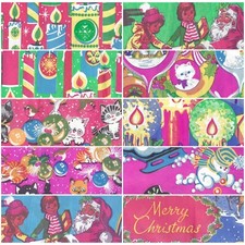 Vintage 70s Christmas Gift Wrapping Paper 10 Sheet Bundle Thin Paper Cats Etc 