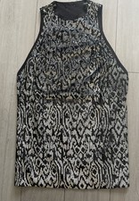 Black Dress Tunic Tank Mini Short Sequined Sleeveless Top Shop retro 90's UK10 