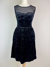 Topshop Black Crinkle Velvet Sleeveless Mini Dress With Net Yoke Stretchy