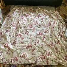 Dunelm Gold & Red floral pleated Curtains 150 x 180cm 60 x 72” washable satin 