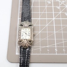 La Chat Vintage Ladies Quartz Watch Roman Numerals Marcasite Bezel Black Leather