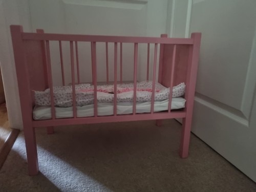 Handmade wooden pink dolls cot - pink,