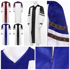 Men Tunic Color Block Robe Patchwork Bathrobes Clergy Dress Zipper Gown Church