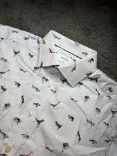 ETON Slim Mens Shirt 100% Textured Cotton Animal Print Size 43 17 XL 