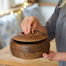 Hand Carved Mango Wood Bowl with Lid Sustainable Wooden Storage Bowls