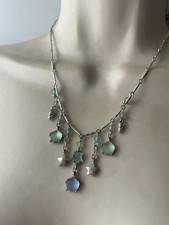 Vintage Trifari silver tone Tone frosted glass charmed Necklace new w tags 