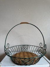 Stunning French Country Vintage Dark Green Wire Woven Wicker Foraging Basket