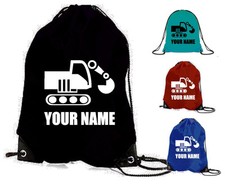 DIGGER gym bag personalised school sports toys tractor digging boys name sac