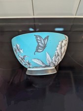 Portobello By Inspire: Blue Bowl with Black & White Butterflies & Plants - 8 CMS