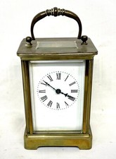 Antique French Couaillet Brass Carriage Mantel Clock Timepiece with Key 
