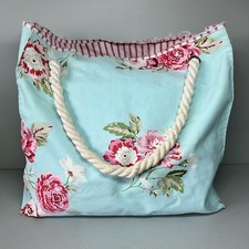 Joules Floral Tote Shopper Beach Bag Twisted Rope Drop Handles Blue & Pink