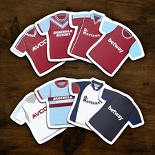 West Ham Stickers Classic Kits | Set of 8 Vinyl Waterproof Football WHFC Hammers