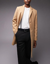 Topman Camel Classic Fit Jacket Coat Size L Smart Office Long Overcoat Layer New