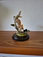 Country Artists Wood Mouse With Berries On Wooden Base