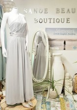 Silver Grey Grecian Goddess Prom Even Maxi Gown Chiffon Elasticated Back 14 