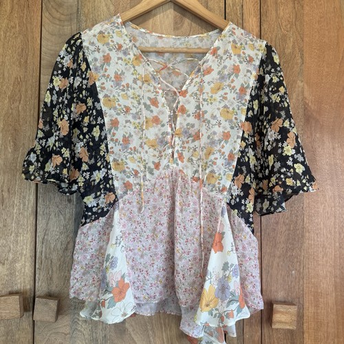 Patchwork floral print blouse - print,