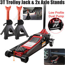 Trolley Jack 3 Ton Ultra Low Profile Hydraulic Dual Pump Lift &2 Axle Stands Set