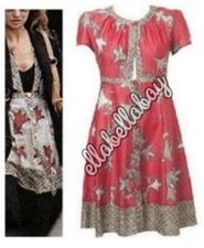 CELIA BIRTWELL TOPSHOP Red Little Rock Print Floaty Tunic Dress Celebrity UK8 6