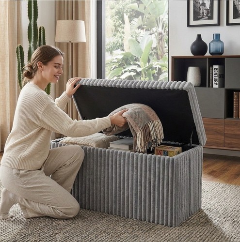 Ribbed ottoman storage box - ottoman,