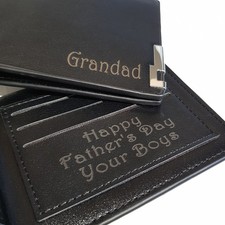 Personalised Engraved PU Black Leather Wallet  Anniversary Birthday Gift Dad Son