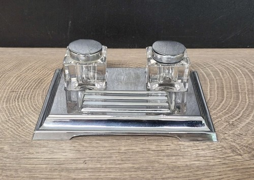 Vintage inkwell desk stand art - inkwell,