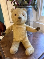 Vintage 1940s Mohair Teddy Bear in seated position with wired arms straw filled