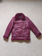 Burgendy biker fur jacket Size