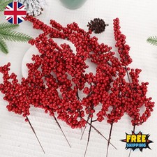 1-30PCS Red Holly Berry Stems