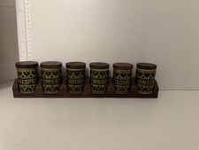 Hornsea England Green Heirloom Spice Jars Pots 70s Vintage With Wooden Lids x6