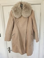 Karen Millen Pale Blush Dusky Pink Winter Dress Coat Trench Faux Fur Trim