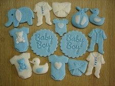 15 blue / white, baby boy christening edible cupcake toppers,Baby shower