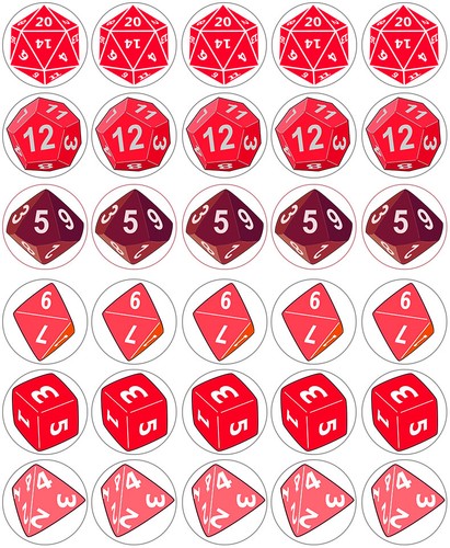 Dice dnd red cupcake toppers - red,