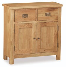 Rustic Oak Mini Sideboard Small Wood Cupboard 2 Doors & 2 Drawers 75cm Cabinet