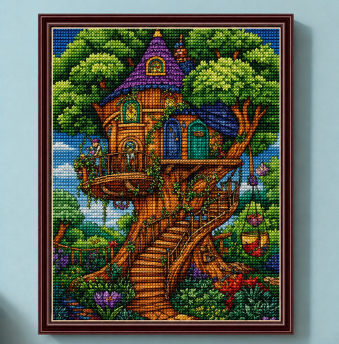 Colourful treehouse printed - treehouse,