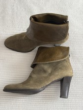 Stefano Marchi Italian Leather Khaki Pixie Ankle Boots Eu37 Uk4 Heeled Smart