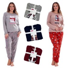 SIZE S TO XL FLEECE PYJAMAS WINTER WARM PJ GIFT SETS NIGHTWEAR FESTIVE XMAS