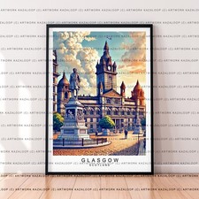 Glasgow Scotland Unframed Illustration City Landmark Glasgow Print Poster