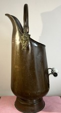 VTG ANTIQUE COPPER & BRASS LION HEAD COAL SCUTTLE With CERAMIC HANDLE 54cm Tall 