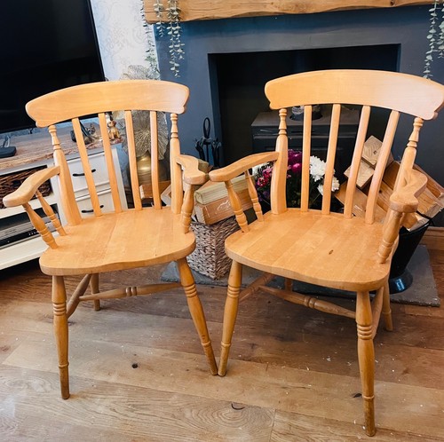 Pair pine carver chairs solid - carver,